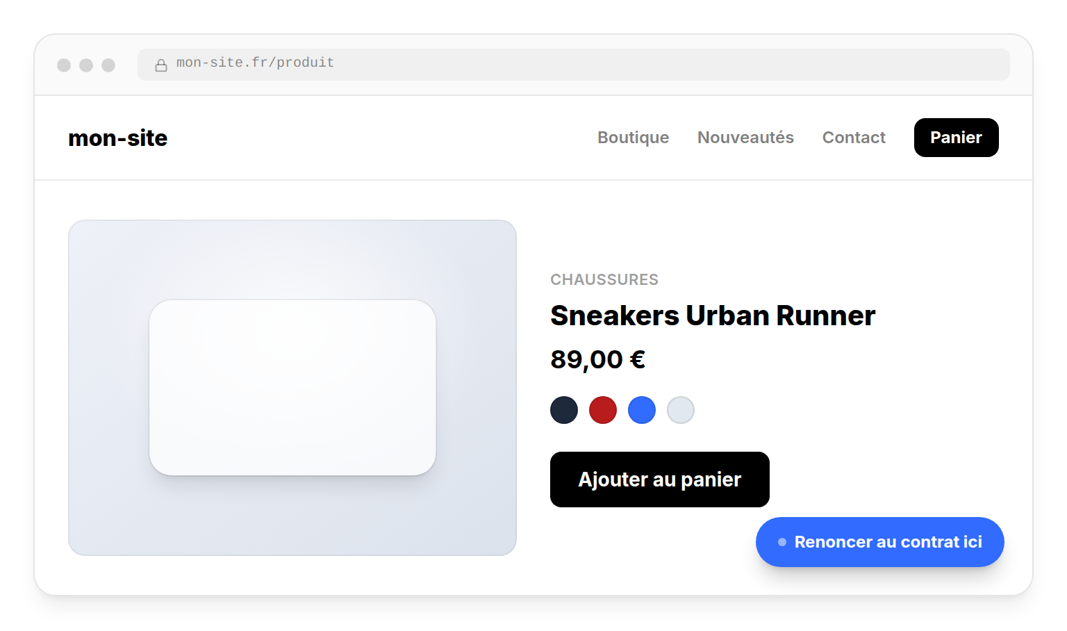 Bouton de rétractation « Renoncer au contrat » configuré par BackToMe sur un site e-commerce